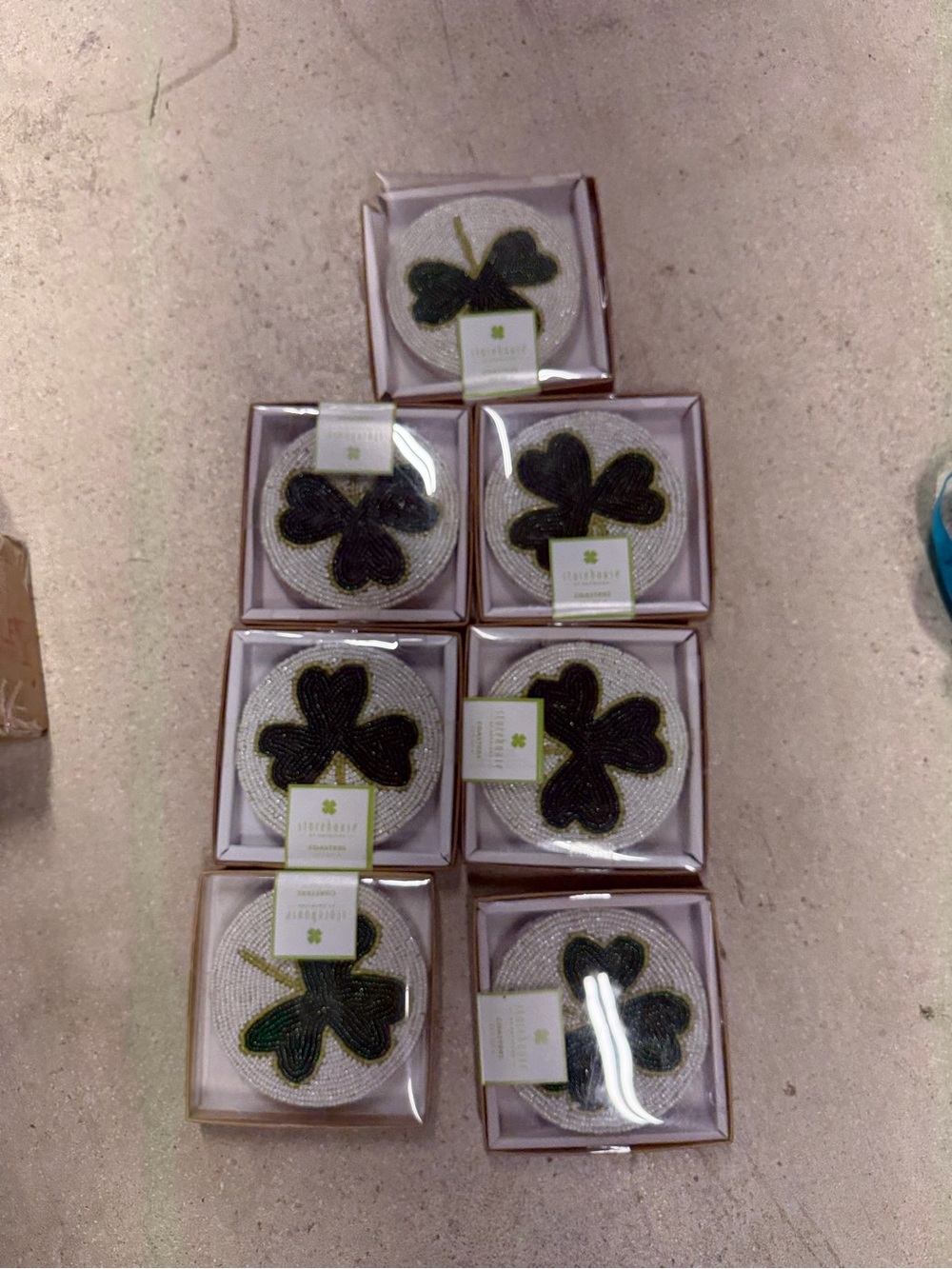 Shamrock Beaded Coasters set of 7 - Green/White